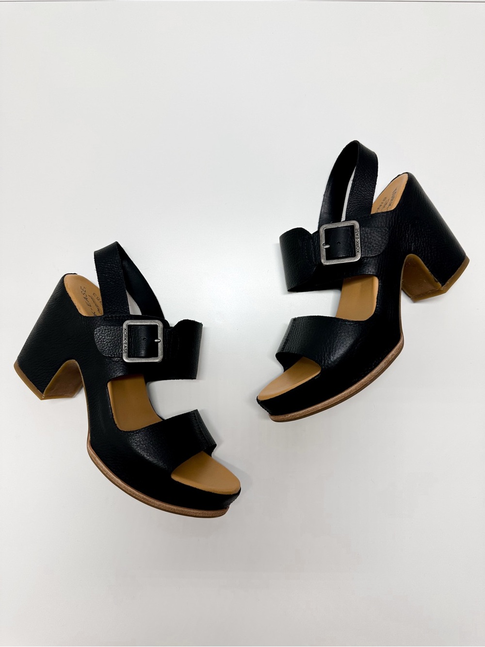 Kork Ease San Carlos Leather Buckle Platform Block Heel Clog Sandals in Black